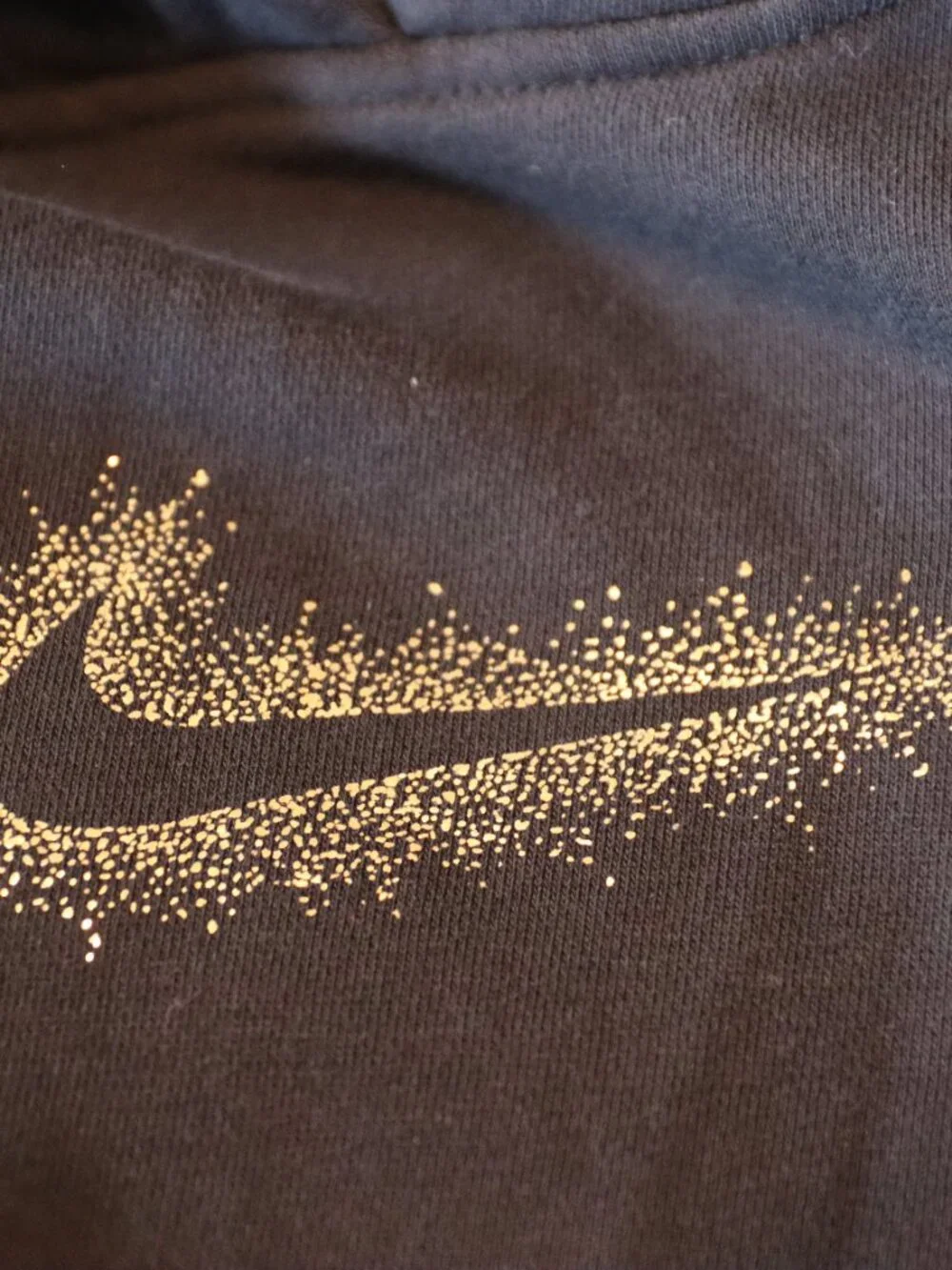 Nike Sportswear Club Fleece Crop Hoodie Gold Glitter Swoosh Logo Black Sz 1X